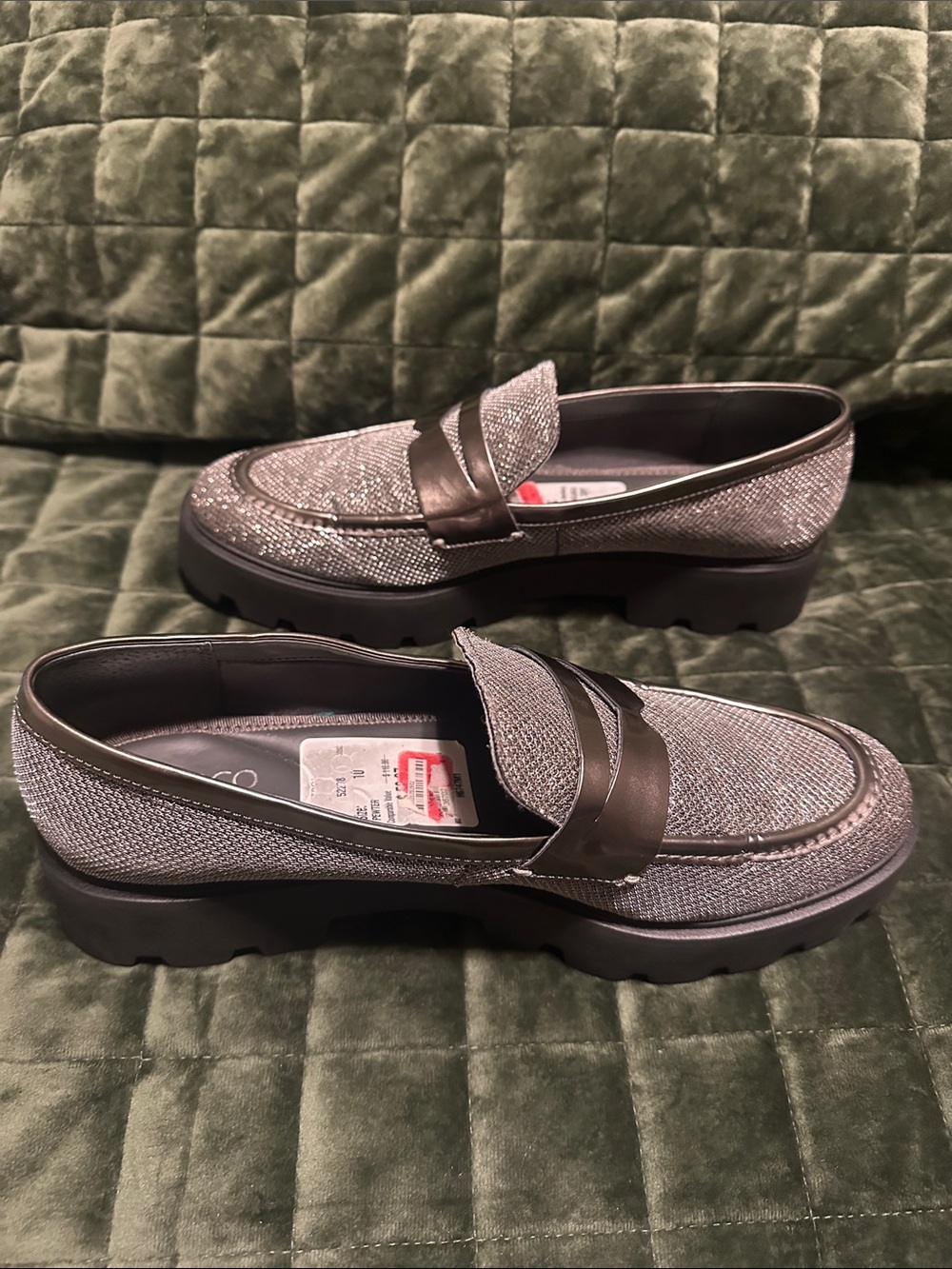 Franco Sarto Silver Metallic Knit Penny Loafers - Picture 5 of 12